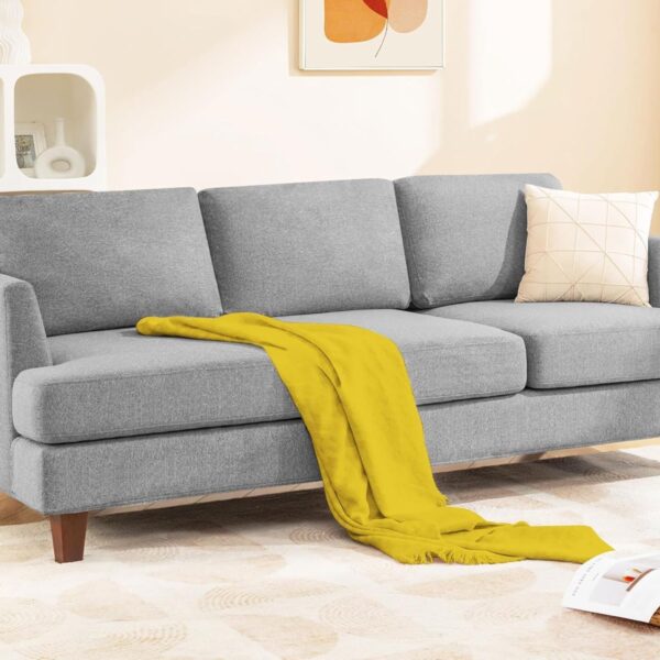 Modern 3-Seater Sofa with Deep Cushions and Armrests – 89" Upholstered Couch for Living Room, Bedroom, Apartment, or Office (Grey)