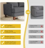 Modern 3-Seater Sofa with Deep Cushions and Armrests – 89″ Upholstered Couch for Living Room, Bedroom, Apartment, or Office (Dark Grey) - Image 4