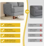 Modern 3-Seater Sofa with Deep Cushions and Armrests – 89" Upholstered Couch for Living Room, Bedroom, Apartment, or Office (Grey) - Image 2