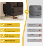 Modern 3-Seater Sofa with Deep Cushions and Armrests – 89″ Upholstered Couch for Living Room, Bedroom, Apartment, or Office (Brown) - Image 8