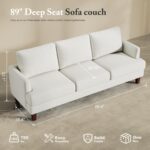 Modern 3-Seater Sofa with Deep Cushions and Armrests – 89″ Upholstered Couch for Living Room, Bedroom, Apartment, or Office (Beige) - Image 3