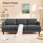 Modern 3-Seater Sofa with Deep Cushions and Armrests – 89″ Upholstered Couch for Living Room, Bedroom, Apartment, or Office (Dark Grey)