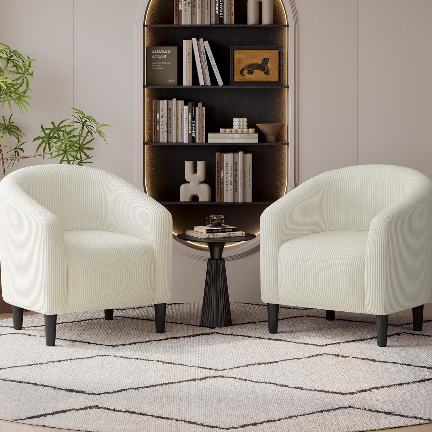 911FFup4sjL._AC_SL1500_ Barrel Chairs, Furry Accent Chairs with Soft Padded Armrest for Living Room Bedroom Waiting Room Office, Set of 2, Ivory - Image 1