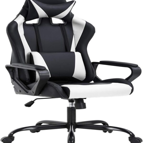 BestOffice High-Back Gaming Chair PC Office Chair Computer Racing Chair PU Desk Task Chair Ergonomic Executive Swivel Rolling Chair with Lumbar Support for Back Pain Women, Men,White