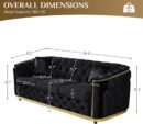 Mid Century Modern Chesterfield Sofa Couch, 84.6" Velvet Couch Black and Gold Sofa Luxury Loveseat for Living Room, Tufted Sofas with 2 Pillows & Classic Golden Decor, Black - Image 3
