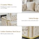 Mid Century Modern Chesterfield Sofa Couch, 84.6" Velvet Couch White and Gold Sofa Luxury Loveseat for Living Room, Tufted Sofas with 2 Pillows & Classic Golden Decor, Beige White - Image 7
