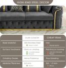 110.5" Luxury Velvet L Shape Chesterfield Sofa Set with Glod Metal Accents, Oversize Victorian Curved Arm Sofa Sectional Couches for Living Room with 7 Pillows, Left Chaise, Gray - Image 5