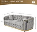 Mid Century Modern Chesterfield Sofa Couch, 84.6" Velvet Couch White and Gold Sofa Luxury Loveseat for Living Room, Tufted Sofas with 2 Pillows & Classic Golden Decor, Grey - Image 7