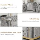 Mid Century Modern Chesterfield Sofa Couch, 84.6" Velvet Couch White and Gold Sofa Luxury Loveseat for Living Room, Tufted Sofas with 2 Pillows & Classic Golden Decor, Grey - Image 6