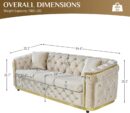 Mid Century Modern Chesterfield Sofa Couch, 84.6" Velvet Couch White and Gold Sofa Luxury Loveseat for Living Room, Tufted Sofas with 2 Pillows & Classic Golden Decor, Beige White - Image 6