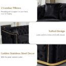 Mid Century Modern Chesterfield Sofa Couch, 84.6" Velvet Couch Black and Gold Sofa Luxury Loveseat for Living Room, Tufted Sofas with 2 Pillows & Classic Golden Decor, Black - Image 7