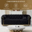 Mid Century Modern Chesterfield Sofa Couch, 84.6" Velvet Couch Black and Gold Sofa Luxury Loveseat for Living Room, Tufted Sofas with 2 Pillows & Classic Golden Decor, Black - Image 2