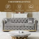 Mid Century Modern Chesterfield Sofa Couch, 84.6" Velvet Couch White and Gold Sofa Luxury Loveseat for Living Room, Tufted Sofas with 2 Pillows & Classic Golden Decor, Grey - Image 4