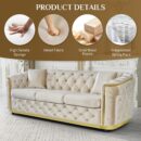 Mid Century Modern Chesterfield Sofa Couch, 84.6" Velvet Couch White and Gold Sofa Luxury Loveseat for Living Room, Tufted Sofas with 2 Pillows & Classic Golden Decor, Beige White - Image 5