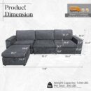 versized Modular Sectional Sofa with Ottoman, 118 inch L Shaped Sectional Couch, Comfy Luxury Deep Seat, Armrest with Cup Holder & Storage for Living Room (Grey Chenille) - Image 5