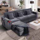 versized Modular Sectional Sofa with Ottoman, 118 inch L Shaped Sectional Couch, Comfy Luxury Deep Seat, Armrest with Cup Holder & Storage for Living Room (Grey Chenille)