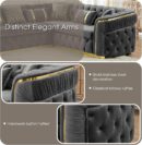110.5" Luxury Velvet L Shape Chesterfield Sofa Set with Glod Metal Accents, Oversize Victorian Curved Arm Sofa Sectional Couches for Living Room with 7 Pillows, Left Chaise, Gray - Image 4