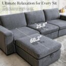versized Modular Sectional Sofa with Ottoman, 118 inch L Shaped Sectional Couch, Comfy Luxury Deep Seat, Armrest with Cup Holder & Storage for Living Room (Grey Chenille) - Image 4