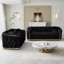 Mid Century Modern Chesterfield Sofa Couch, 84.6" Velvet Couch Black and Gold Sofa Luxury Loveseat for Living Room, Tufted Sofas with 2 Pillows & Classic Golden Decor, Black - Image 5