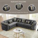110.5" Luxury Velvet L Shape Chesterfield Sofa Set with Glod Metal Accents, Oversize Victorian Curved Arm Sofa Sectional Couches for Living Room with 7 Pillows, Left Chaise, Gray - Image 3