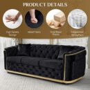 Mid Century Modern Chesterfield Sofa Couch, 84.6" Velvet Couch Black and Gold Sofa Luxury Loveseat for Living Room, Tufted Sofas with 2 Pillows & Classic Golden Decor, Black - Image 4