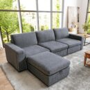 versized Modular Sectional Sofa with Ottoman, 118 inch L Shaped Sectional Couch, Comfy Luxury Deep Seat, Armrest with Cup Holder & Storage for Living Room (Grey Chenille) - Image 8