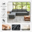 versized Modular Sectional Sofa with Ottoman, 118 inch L Shaped Sectional Couch, Comfy Luxury Deep Seat, Armrest with Cup Holder & Storage for Living Room (Grey Chenille) - Image 6